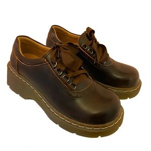 Leather Round-Toe Platform Oxfords with Ribbon Laces